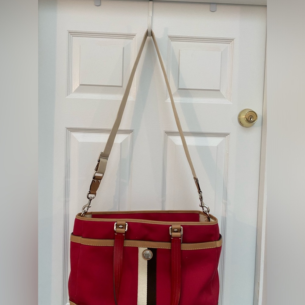 Coach Red Travel Tote / Diaper Tote with Long Strap and So Many Pockets! - Picture 15 of 16